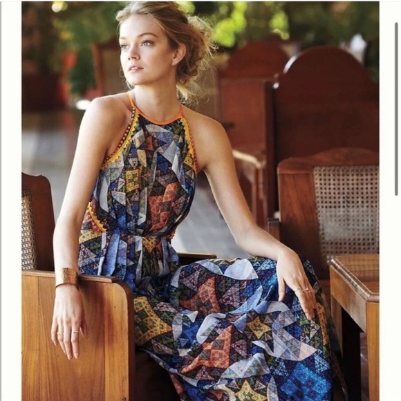 Ranna Gill Dresses & Skirts - K1. Ranna Gill Condesa Maxi Dress Patchwork Blue Studded Summer Vacation Resort